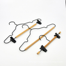 New style clothes hook metal pant hangers with wood bar